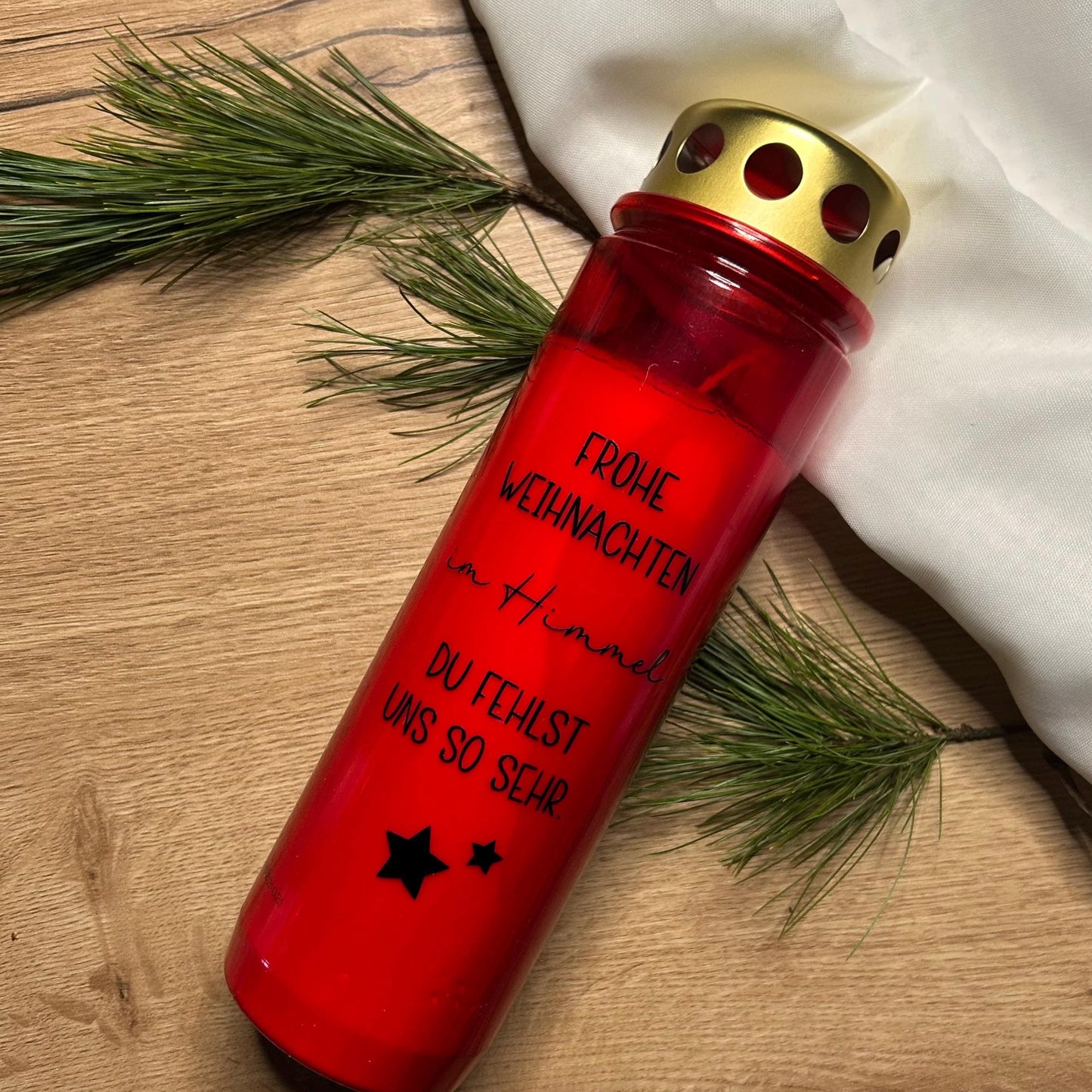 Grabkerze | Grablicht | Trauerkerze | Erinnerung | Frohe Weihnachten | Gedenkkerze | Du fehlst | Ihr fehlt | Personalisierung