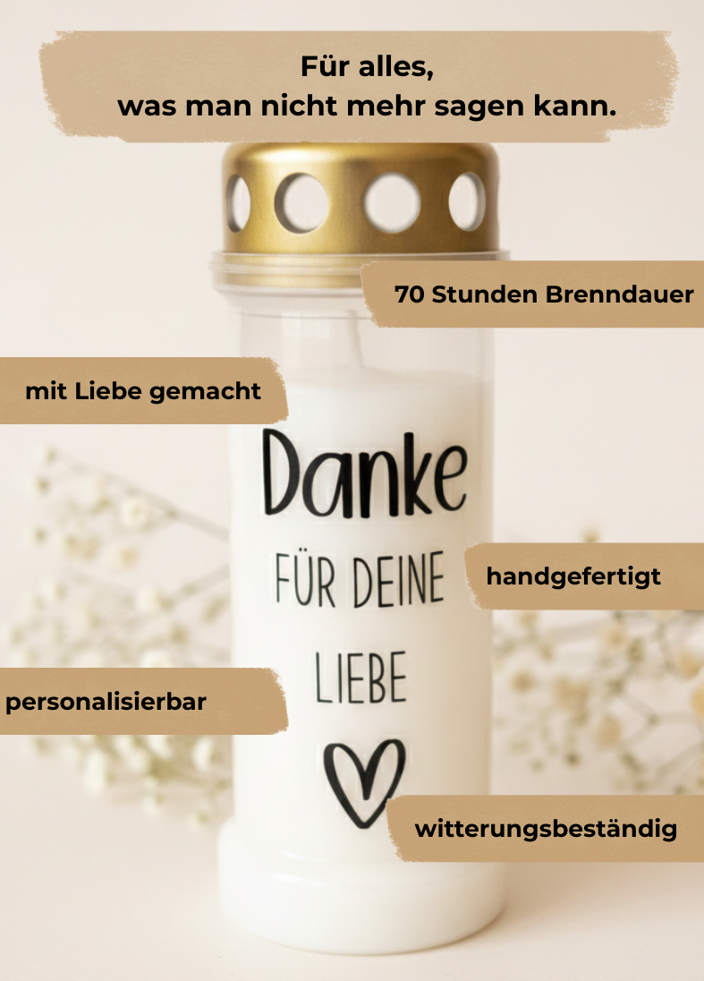 Grabkerze | Danke für deine Liebe | 70h Brenndauer