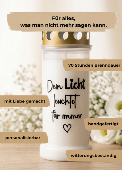 Grabkerze | Dein Licht leuchtet für immer | 70h Brenndauer