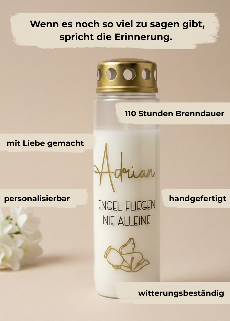 Grabkerze | Engel fliegen nie alleine | 110h Brenndauer