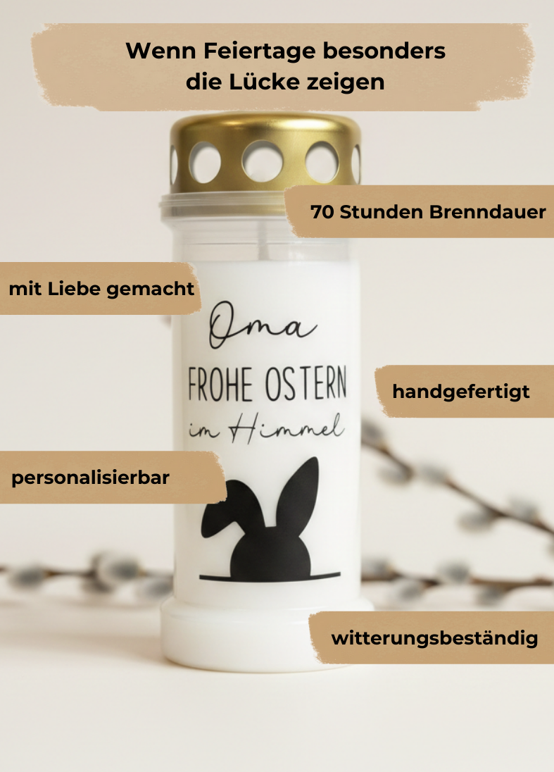 Grabkerze | Frohe Ostern im Himmel | 70h Brenndauer