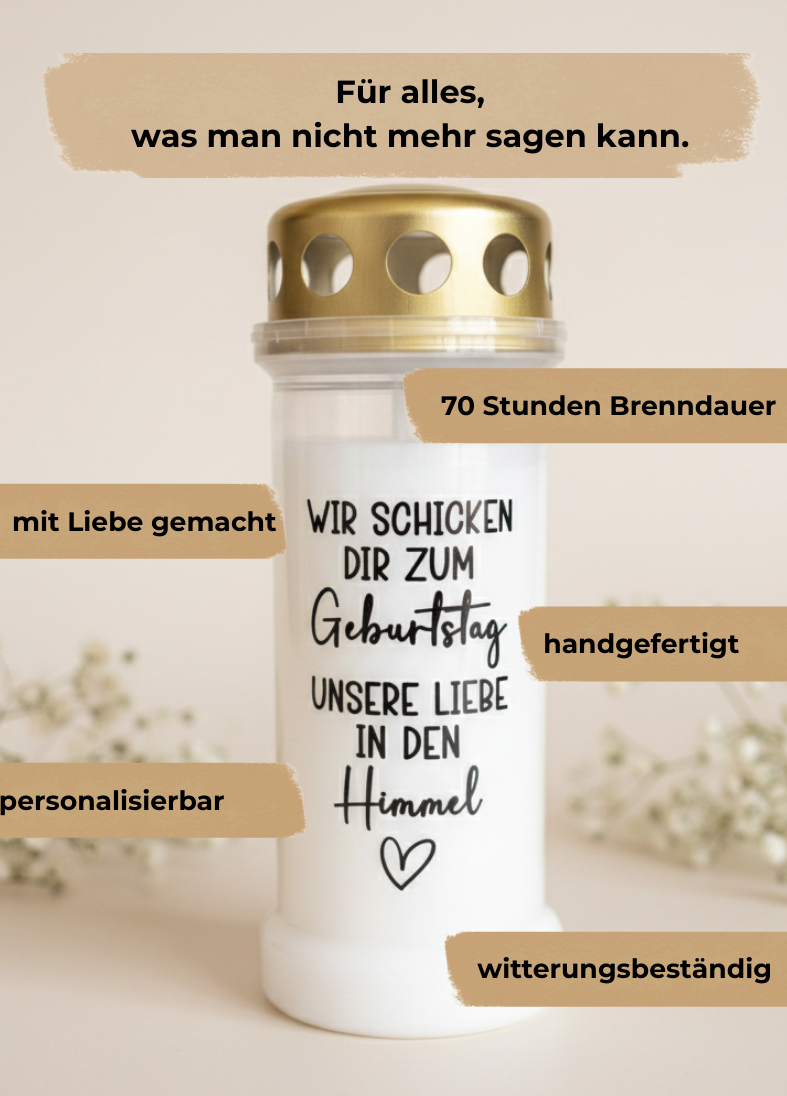 Grabkerze | Geburtstag | 70h Brenndauer