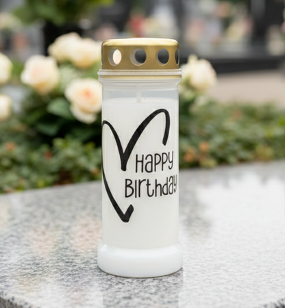 Grabkerze | Happy Birthday | 70h Brenndauer