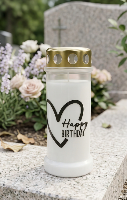 Grabkerze | Happy Birthday | 70h Brenndauer