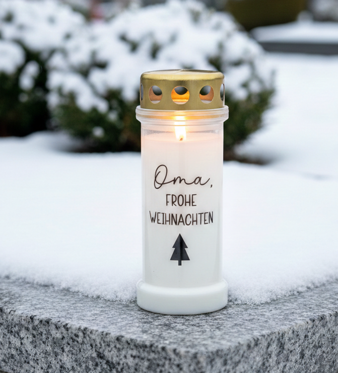 Grabkerze | Frohe Weihnachten | personalisiert | 70h Brenndauer