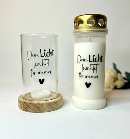 Gedenk-Set | Windlicht & Grabkerze | personalisierbar