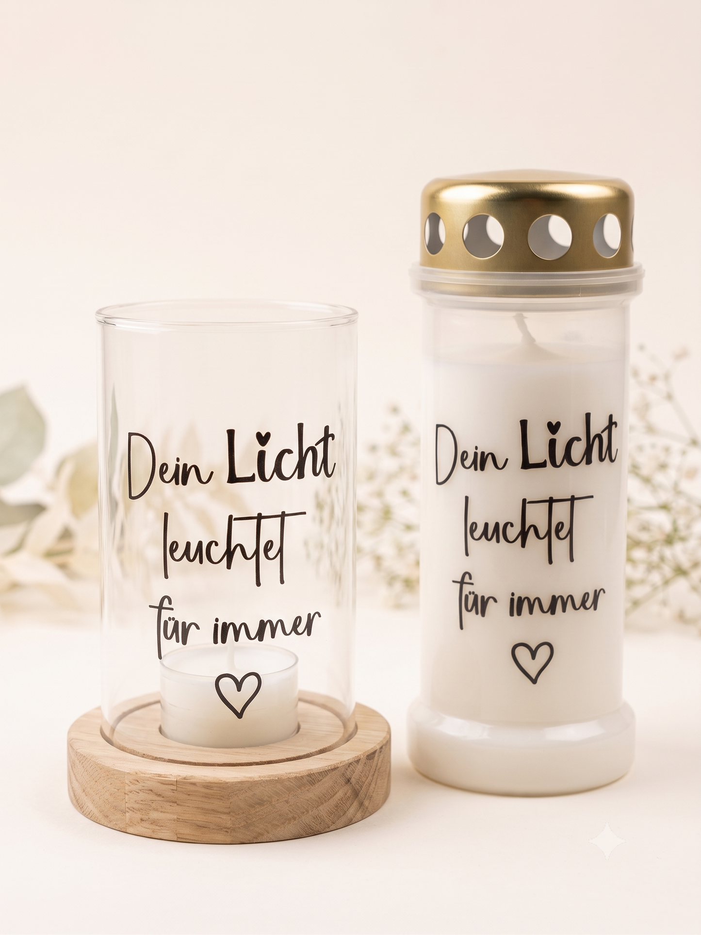 Gedenk-Set | Windlicht & Grabkerze oder LED-Kerze
