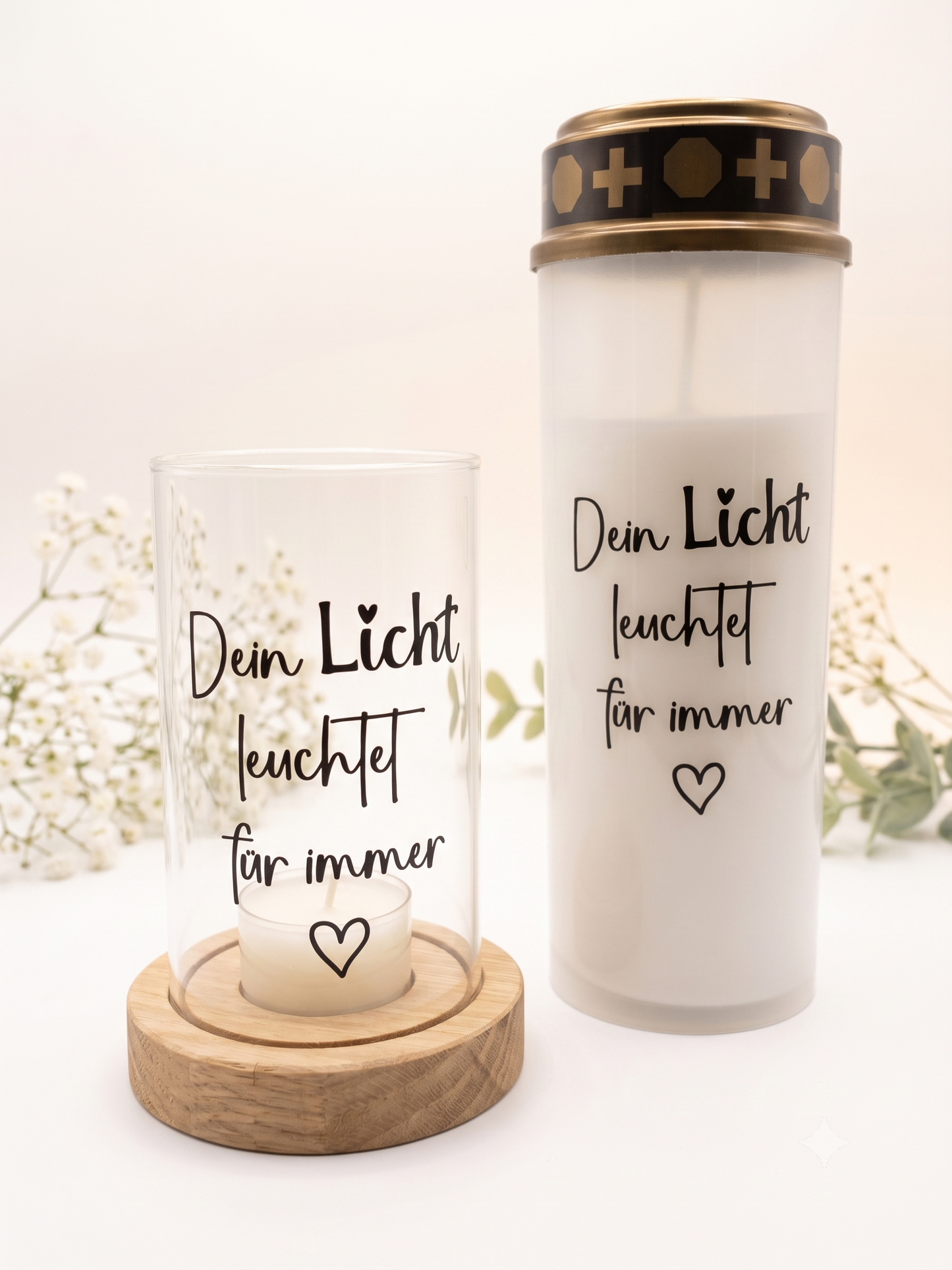 Gedenk-Set | Windlicht & Grabkerze oder LED-Kerze