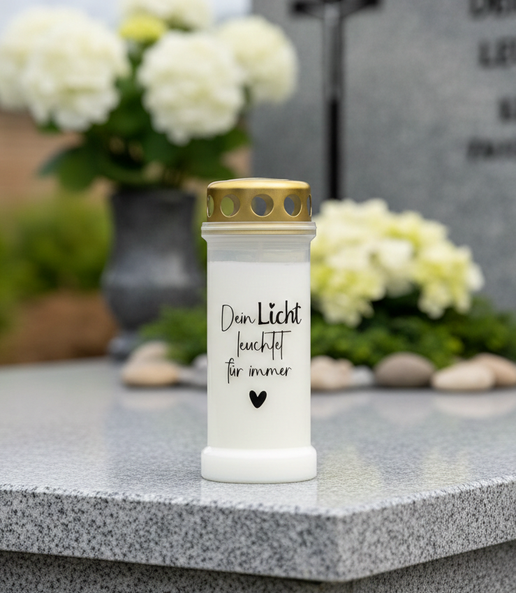 Gedenk-Set | Windlicht & Grabkerze | personalisierbar