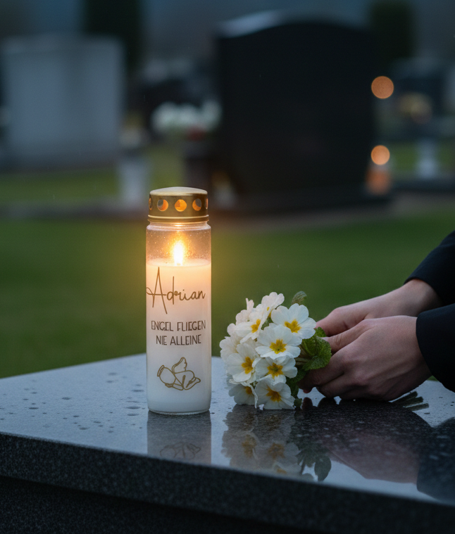 Grabkerze | Engel fliegen nie alleine | 110h Brenndauer