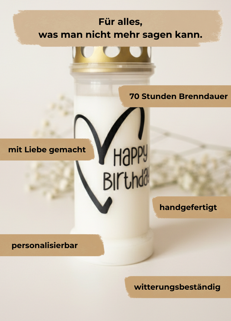 Grabkerze | Happy Birthday | 70h Brenndauer