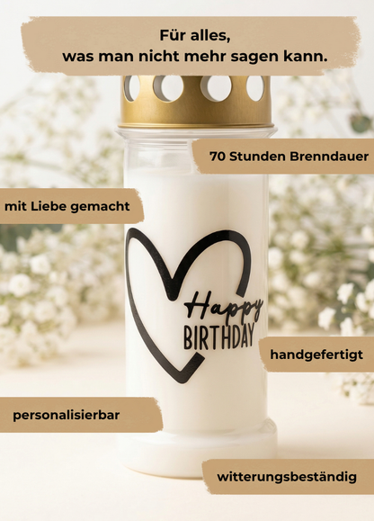 Grabkerze | Happy Birthday | 70h Brenndauer