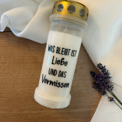Grabkerze 'Was bleibt ist Liebe und das Vermissen' | 70h Brenndauer