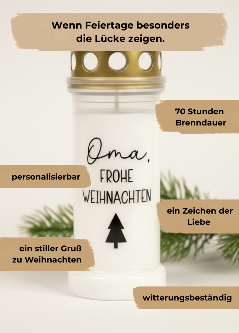 Grabkerze | Frohe Weihnachten | personalisiert | 70h Brenndauer