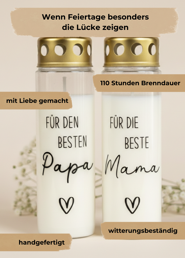 Grabkerze | beste Mama/Papa | 110h Brenndauer