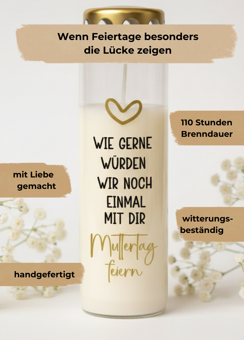 Grabkerze | Muttertag / Vatertag feiern | 110h Brenndauer