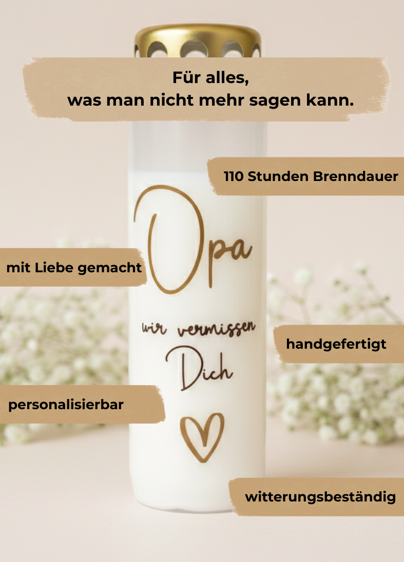 Grabkerze | Wir vermissen dich | 110h Brenndauer