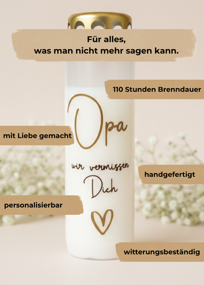 Grabkerze | Wir vermissen dich | 110h Brenndauer