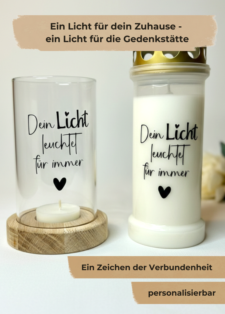 Gedenk-Set | Windlicht & Grabkerze | personalisierbar