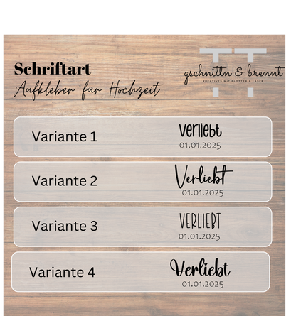 Aufkleber | Verliebt, Verlobt, Verheiratet | Deko für Hochzeit | Vinylfolie