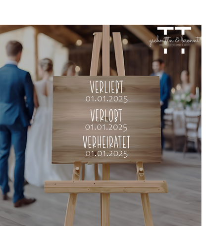 Aufkleber | Verliebt, Verlobt, Verheiratet | Deko für Hochzeit | Vinylfolie