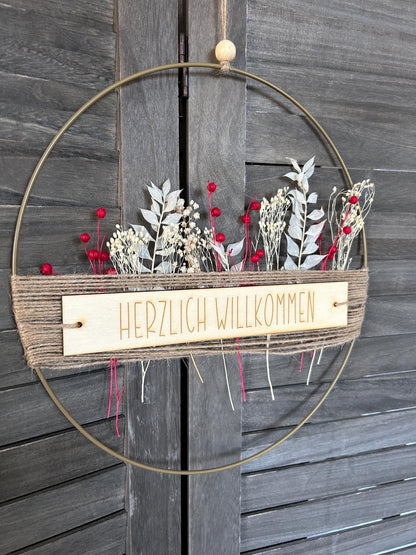 Türkranz | Metallring | Herzlich Willkommen | Trockenblumen | Willkommensschild | Loop