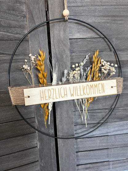 Türkranz | Metallring | Herzlich Willkommen | Trockenblumen | Willkommensschild | Loop
