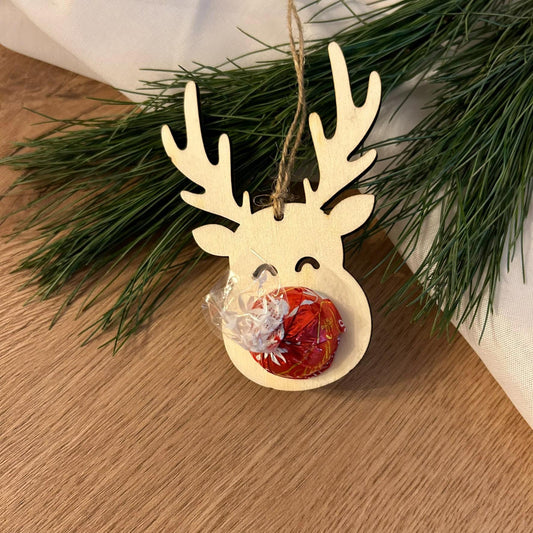 Holz-Rentier | für Schokokugel | Christbaumanhänger | Weihnachten