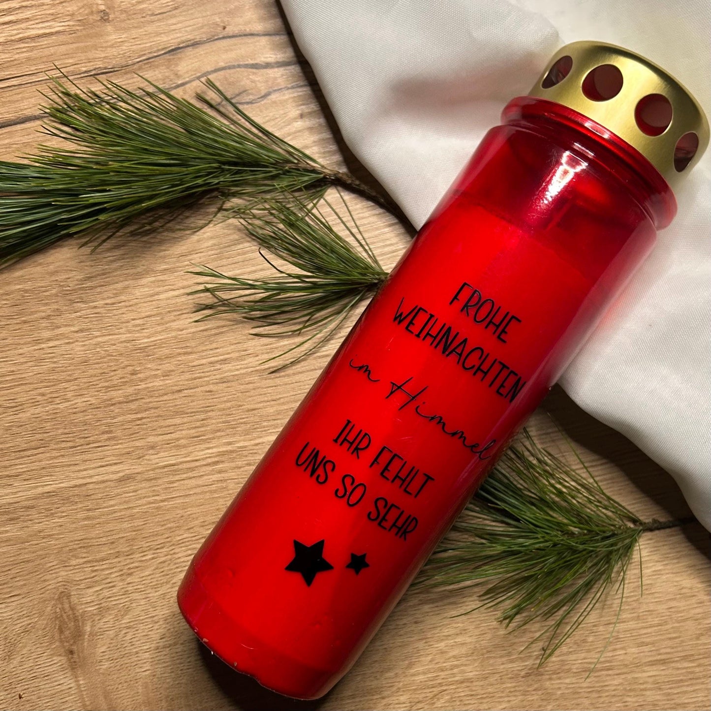 Grabkerze | Grablicht | Trauerkerze | Erinnerung | Frohe Weihnachten | Gedenkkerze | Du fehlst | Ihr fehlt | Personalisierung