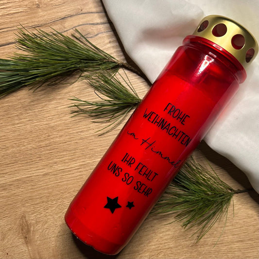 Grabkerze | Grablicht | Trauerkerze | Erinnerung | Frohe Weihnachten | Gedenkkerze | Du fehlst | Ihr fehlt | Personalisierung